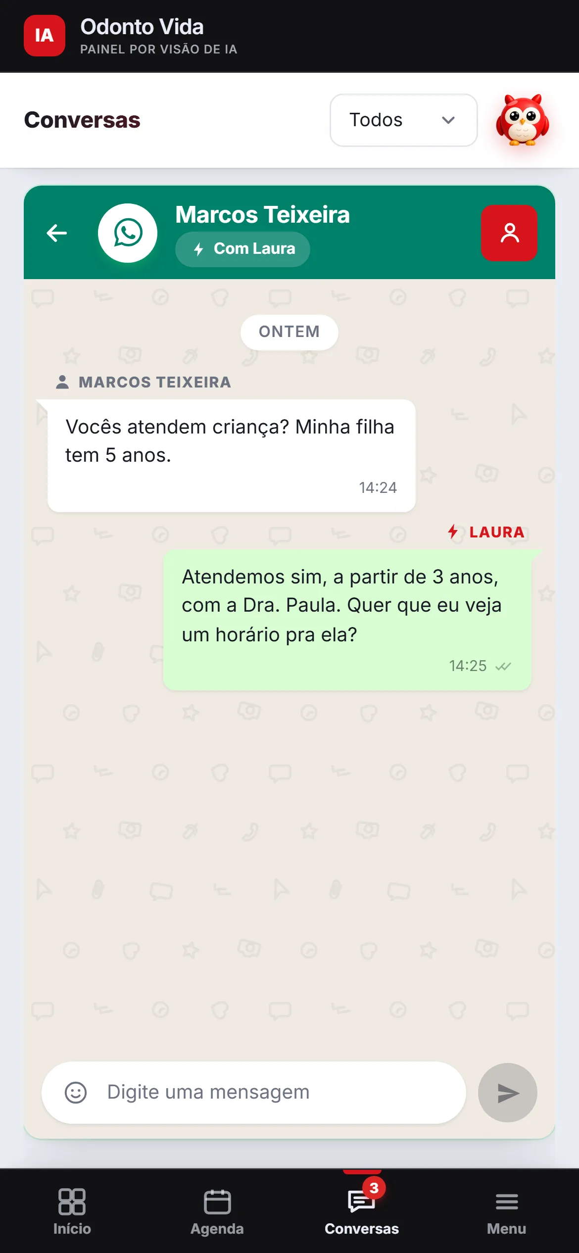 Conversas no WhatsApp dentro do sistema